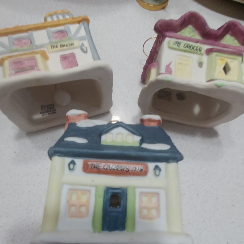 Set of 3 Reader's Digest Village House Christmas Bell Ornaments Vintage '91